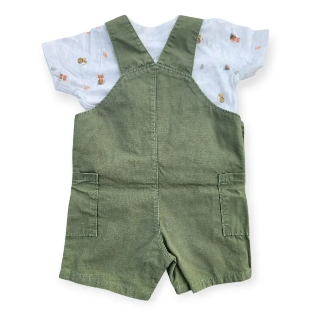 Carter's 2 Pieces Tee-Shorts Overalls Adjustable Straps Baby Boys Size 12 Months